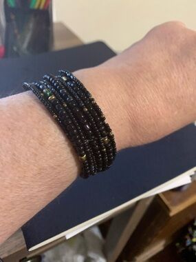 Black Seed Bead Coil Bracelet with Gold Accent
